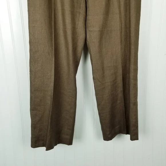 Lauren Ralph Lauren Womens Linen Trouser Pants Brown Size 10 Lined Flat Front - Picture 10 of 12